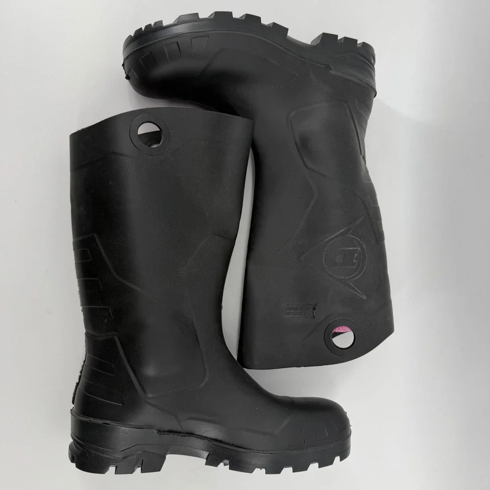 Dunlop Rain Boots Mens 10 Women 12 Black Chesapeake Waterproof Tall PVC Lug Sole